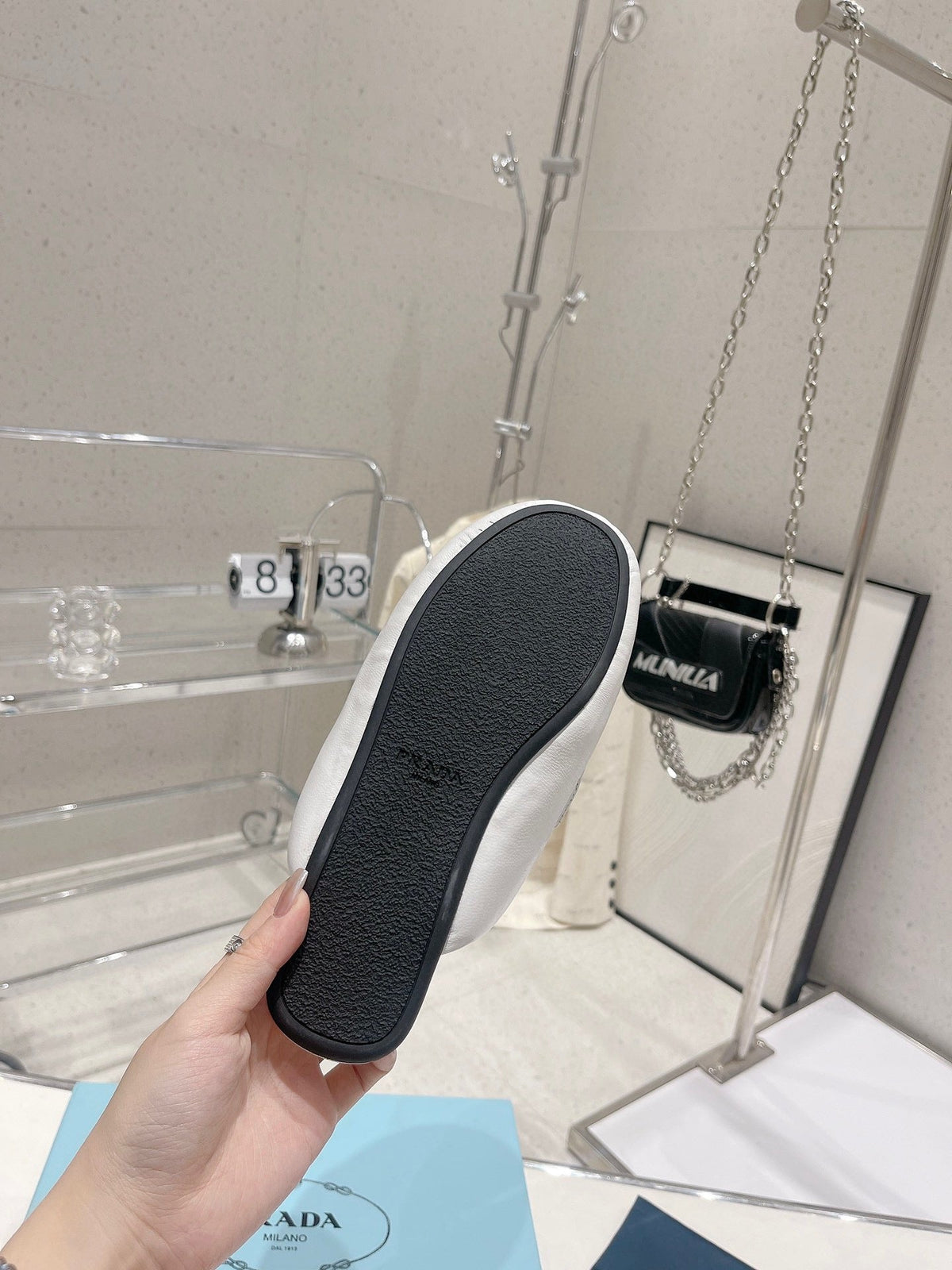 PRADA SOFT PADDED NAPPA SHEARLING MULES WHITE LAMBSKIN