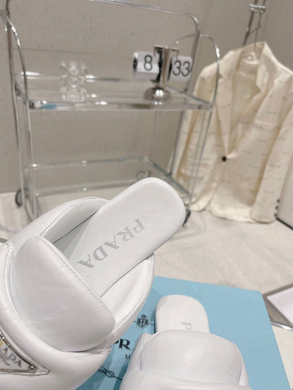 PRADA SOFT PADDED NAPPA SHEARLING MULES WHITE LAMBSKIN