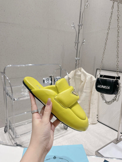 PRADA SOFT PADDED NAPPA SHEARLING MULES LIME LAMBSKIN