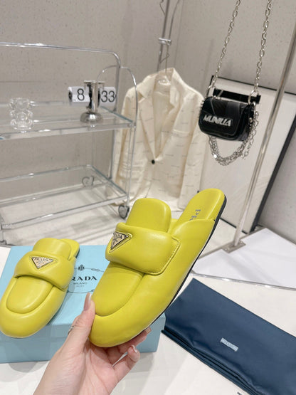 PRADA SOFT PADDED NAPPA SHEARLING MULES LIME LAMBSKIN