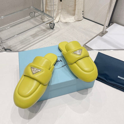 PRADA SOFT PADDED NAPPA SHEARLING MULES LIME LAMBSKIN
