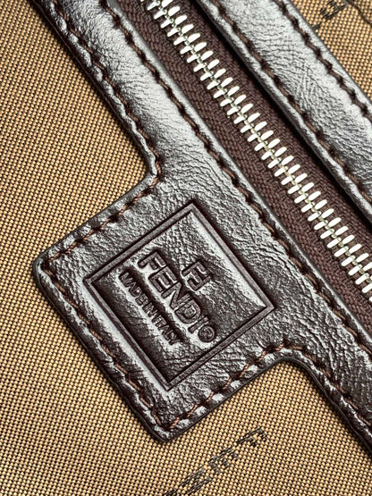 FENDI Fend Baguette 27 Shoulder Bag Brown FF Jacquard Fabric Bag Shw