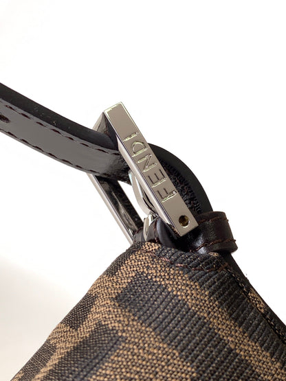 FENDI Fend Baguette 27 Shoulder Bag Brown FF Jacquard Fabric Bag Shw