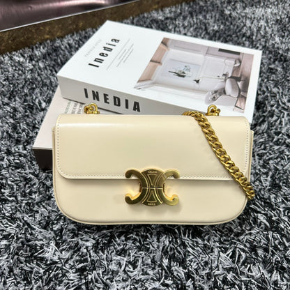CELINE TRIPHOME 20 WHITE COWHIDE LEATHER CHAIN STRAP BAG
