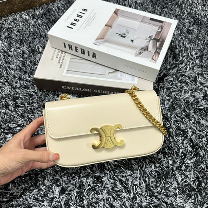 CELINE TRIPHOME 20 WHITE COWHIDE LEATHER CHAIN STRAP BAG