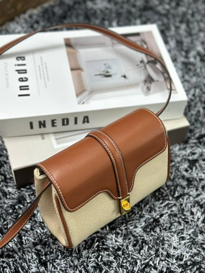 CELINE CLASSIC MINI 18 WHITE BROWN CALFSKIN