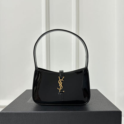 SAINT LAURENT MINI 19 BLACK GLOSSY CALFSKIN HOBO