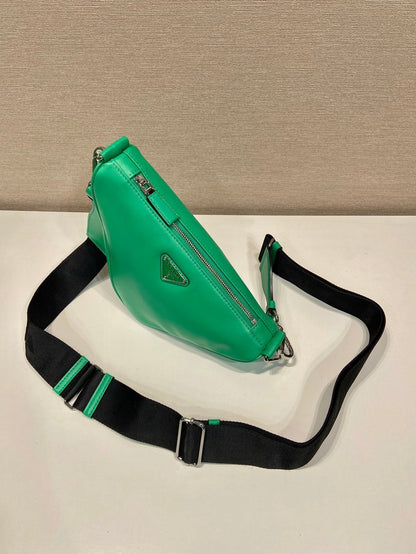 PRADA TRIANGULAR BAG 27 IN GO GREEN SMOOTH LAMBSKIN