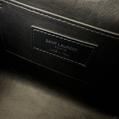 SAINT LAURENT JUNE 19 BLACK QUILTED LAMBSKIN WITH SILVER LOGO BOX BAG