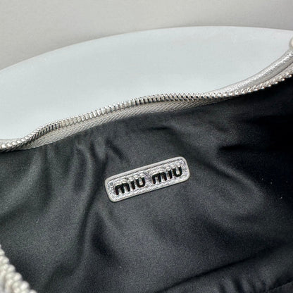 MIU MIU MINI HOBO 20 BAG IN SILVER SHEEPSKIN