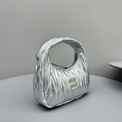 MIU MIU MINI HOBO 20 BAG IN SILVER SHEEPSKIN