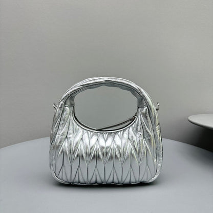 MIU MIU MINI HOBO 20 BAG IN SILVER SHEEPSKIN