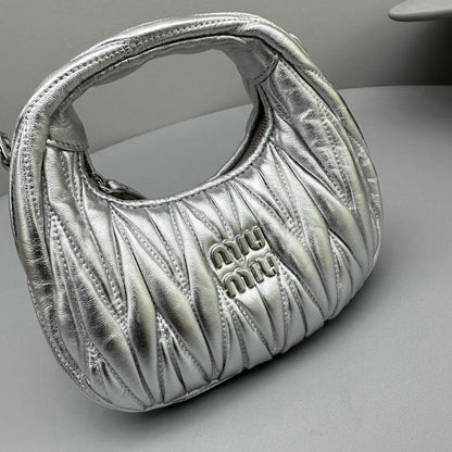 MIU MIU MINI HOBO 17 BAG IN SILVER SHEEPSKIN