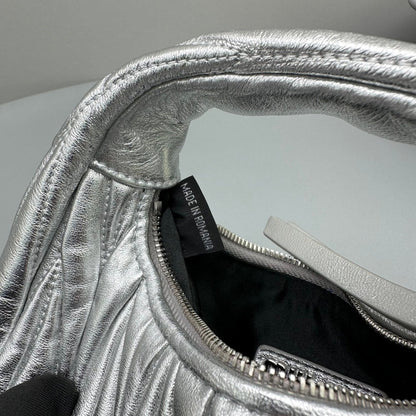 MIU MIU MINI HOBO 17 BAG IN SILVER SHEEPSKIN