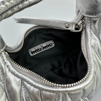 MIU MIU MINI HOBO 17 BAG IN SILVER SHEEPSKIN