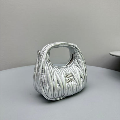 MIU MIU MINI HOBO 17 BAG IN SILVER SHEEPSKIN
