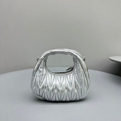 MIU MIU MINI HOBO 17 BAG IN SILVER SHEEPSKIN