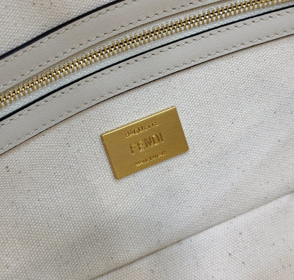 FENDI BAGUETTE CANVAS 27 BAG WHITE STRAP WITH MULTICOLOUR EMBROIDERY GOLD HARDWARE