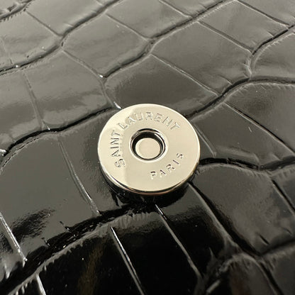 SAINT LAURENT KATE TASSEL 20 BLACK CROCODILE PATTERN CALFSKIN WITH SILVER LOGO
