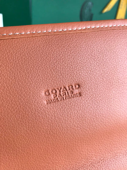 GOYARD SAINT LÉGER BACKPACK 35 IN BROWN GOYARDINE CANVAS AND CALFSKIN WITH CARTOON PATCH