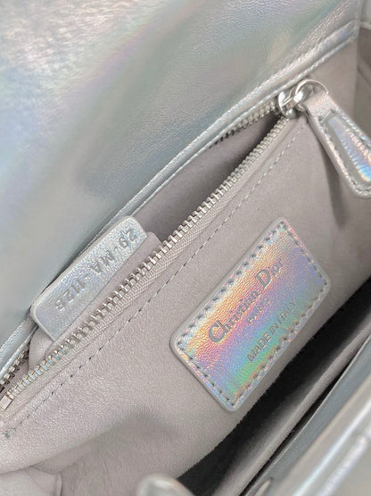 DIOR MEDIUM LADY 20 HANDBAG IN SILVER LAMBSKIN