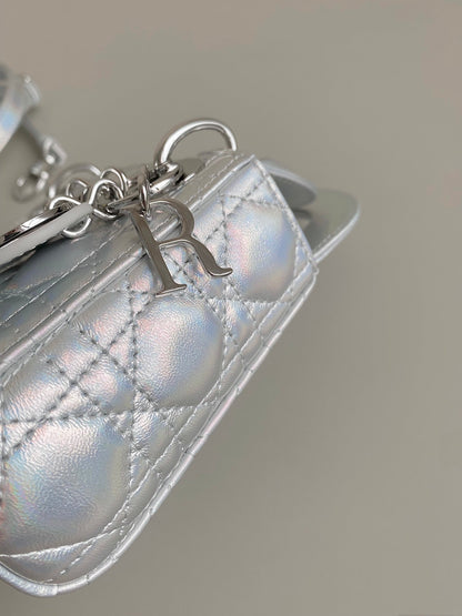 DIOR MICRO LADY 12 BAG IN SILVER LAMBSKIN