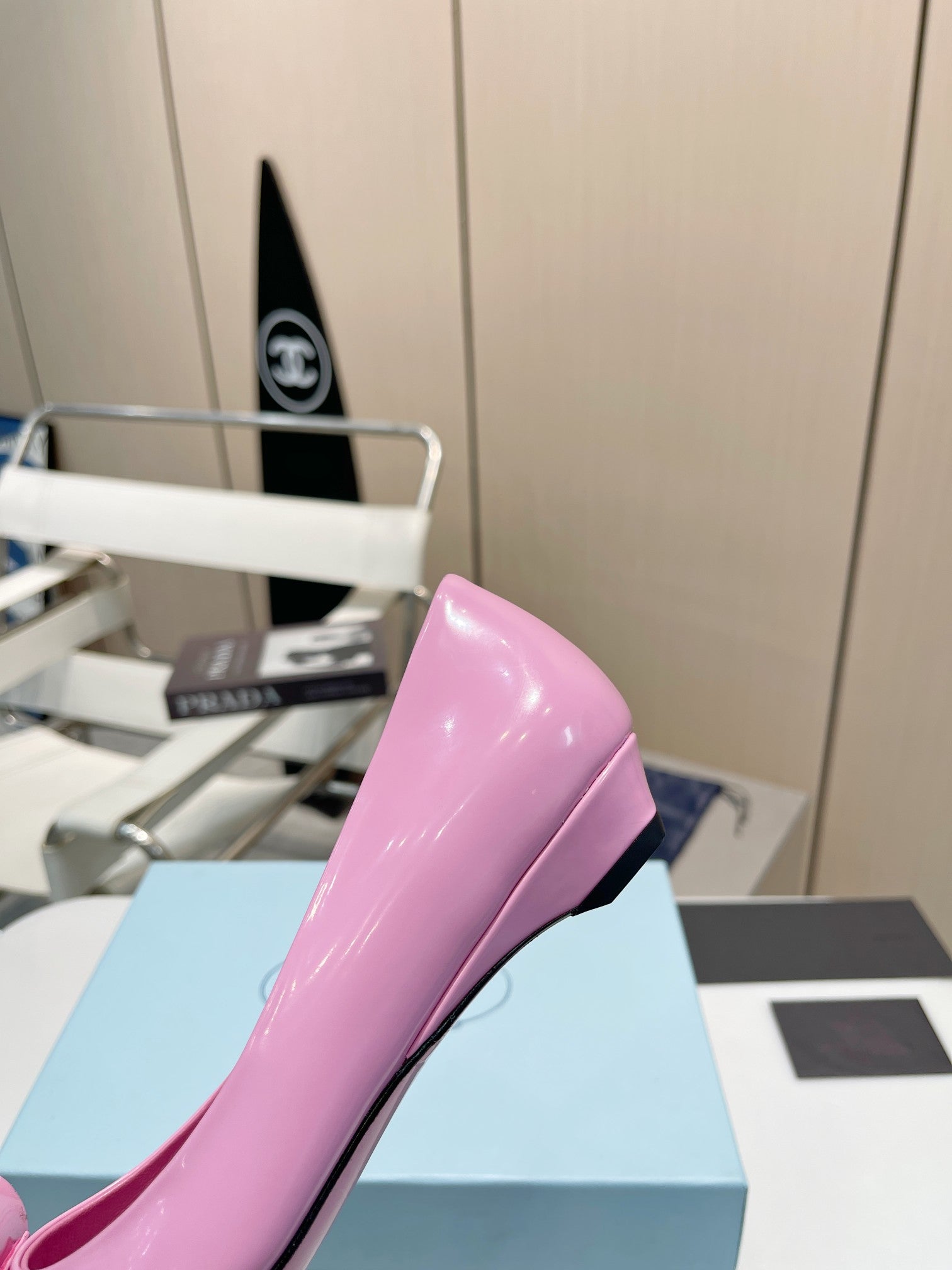 PRADA BALLET FLATS POINTED TOE IN PINK SHINY CALFSKIN ATTACHED FLOWERS