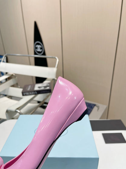 PRADA BALLET FLATS POINTED TOE IN PINK SHINY CALFSKIN ATTACHED FLOWERS