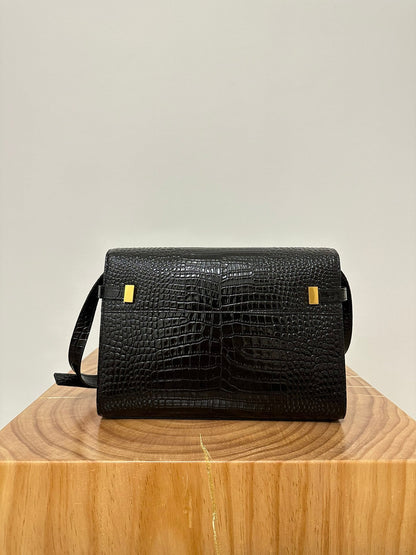 SAINT LAURENT MANHATTAN 29 TOP-HANDLE IN CROCODILE BLACK CALFSKIN