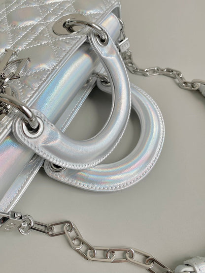 DIOR D-JOY BAG 22 IN SILVER LAMBSKIN