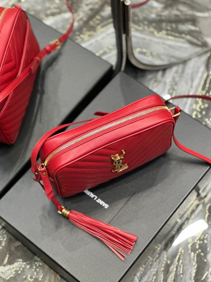 SAINT LAURENT LOU CAMERA 23 RED LAMBSKIN GOLD HARDWARE