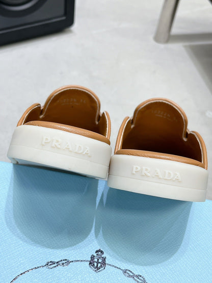 PRADA OSTRICH PATTERN MULES CARAMEL CALFSKIN