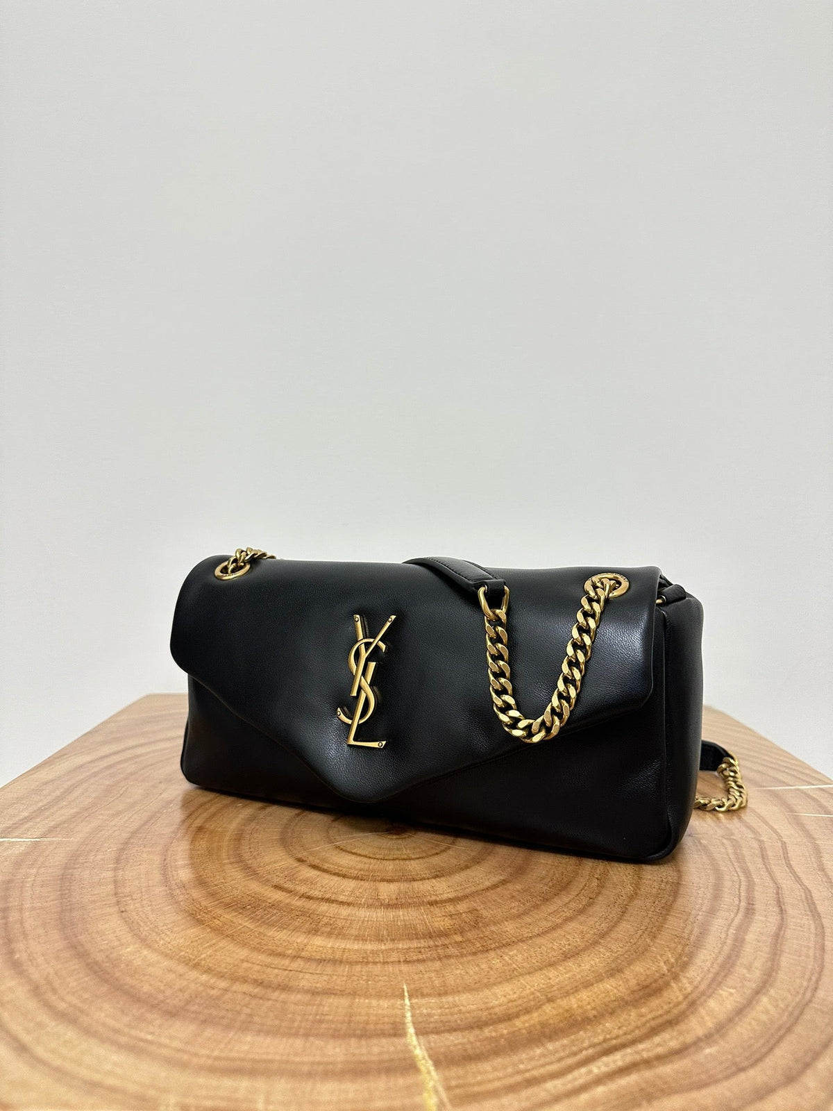 SAINT LAURENT CALYPSO 26 BLACK LAMBSKIN CHAIN BAG