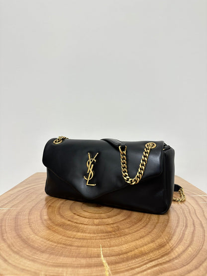 SAINT LAURENT CALYPSO 26 BLACK LAMBSKIN CHAIN BAG