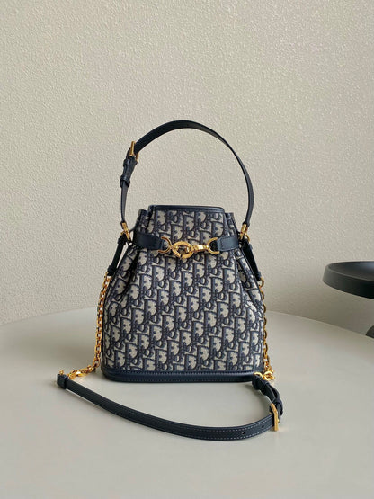 DIOR MEDIUM C'EST 24 IN BLUE CD-EMBOSSED OBLIQUE JACQUARD
