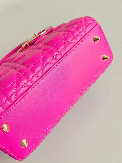 DIOR MEDIUM LADY 20 HANDBAG IN HOT PINK LAMBSKIN