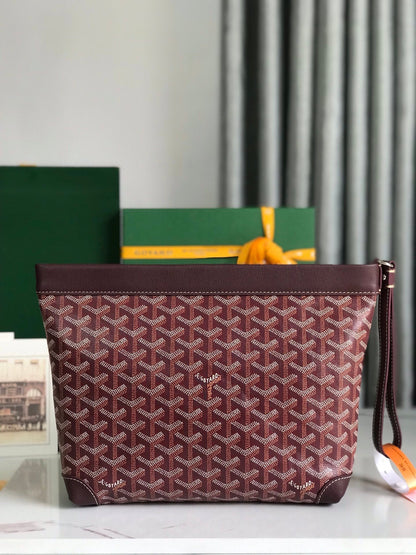GOYARD CONTI POUCH 24 IN WINE RED LAMBSKIN AND GOYARDINE CANVAS