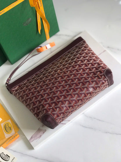 GOYARD CONTI POUCH 24 IN WINE RED LAMBSKIN AND GOYARDINE CANVAS