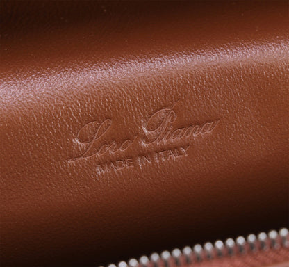LORO PIANA EXTRA BAG L27 IN UMBER BROWN GRAINED CALFSKIN WITH SILVER  HARDWARE