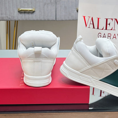 VALENTINO 25S GARAVANI OPEN SKATE SNEAKERS IN WHITE MIX DARK GREEN LAMBSKIN STYLE 12
