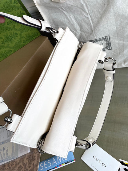 GUCCI BLONDIE TOTE BAG 30 IN WHITE CALFSKIN SIVLER HARDWARE