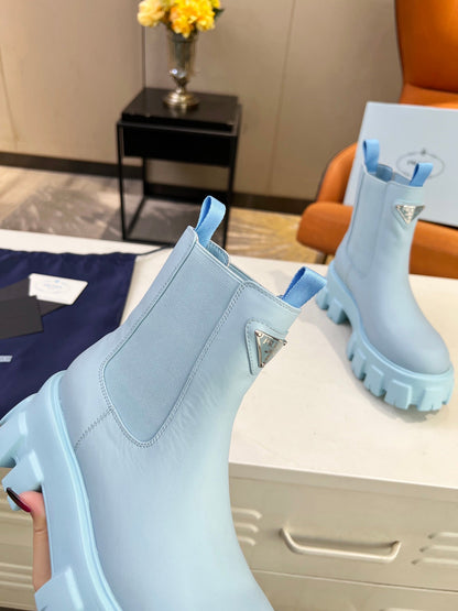 PRADA MONOLITH BRUSHED BOOTIES 55 SKY CALFSKIN