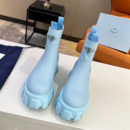 PRADA MONOLITH BRUSHED BOOTIES 55 SKY CALFSKIN