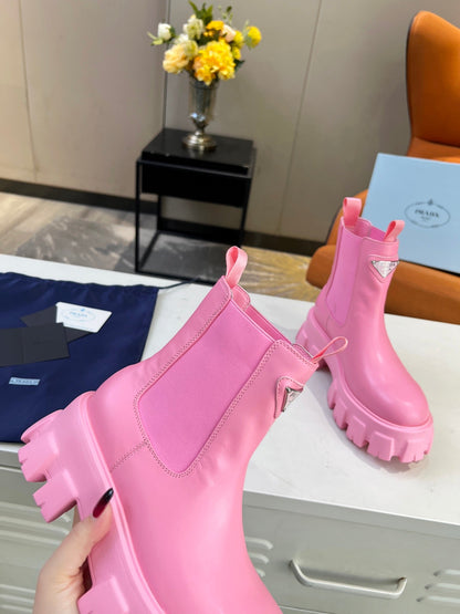 PRADA MONOLITH BRUSHED BOOTIES 55 BRIGHT PINK CALFSKIN