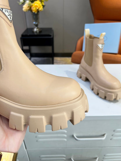 PRADA MONOLITH BRUSHED BOOTIES 55 TUSCAN CALFSKIN