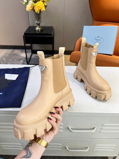 PRADA MONOLITH BRUSHED BOOTIES 55 TUSCAN CALFSKIN