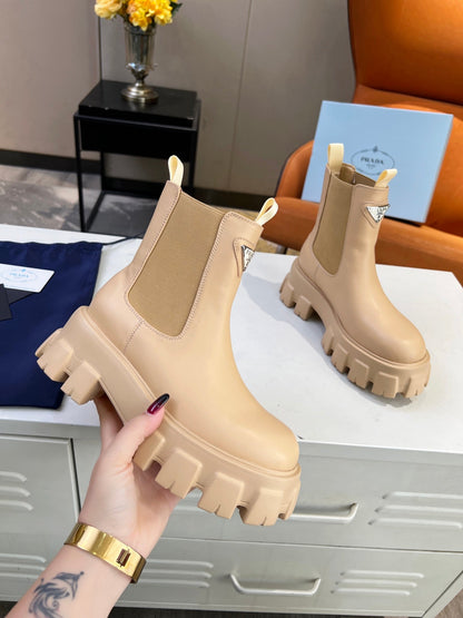 PRADA MONOLITH BRUSHED BOOTIES 55 TUSCAN CALFSKIN