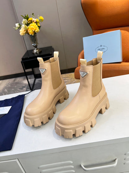 PRADA MONOLITH BRUSHED BOOTIES 55 TUSCAN CALFSKIN