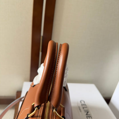 CELINE EMBOSSED  TOP HANDLE BAG 20 IN BROWN CALFSKIN