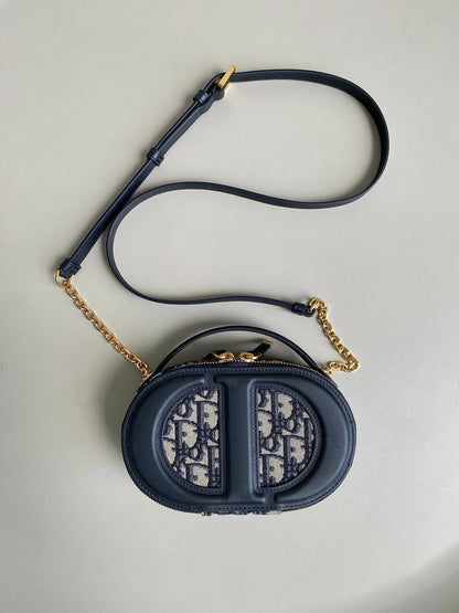 DIOR SIGNATURE 18 OVAL BAG IN BLUE OBLIQUE JACQUARD